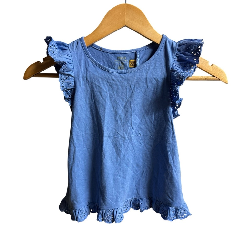 Polo Ralph Lauren Girls Eyelet Cotton Jersey Top Blue Size 6